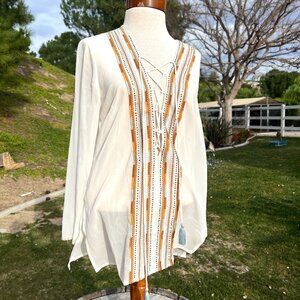 NWT V AMIANI - Cover Up - Sheer - Resort Wear -Embroidered - Size Medium